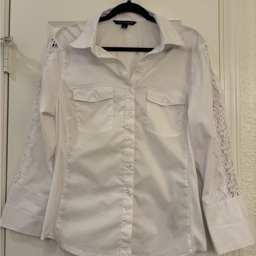 *moving sale* Zac & Rachel White Button Down Shirt with Lace Sleeves